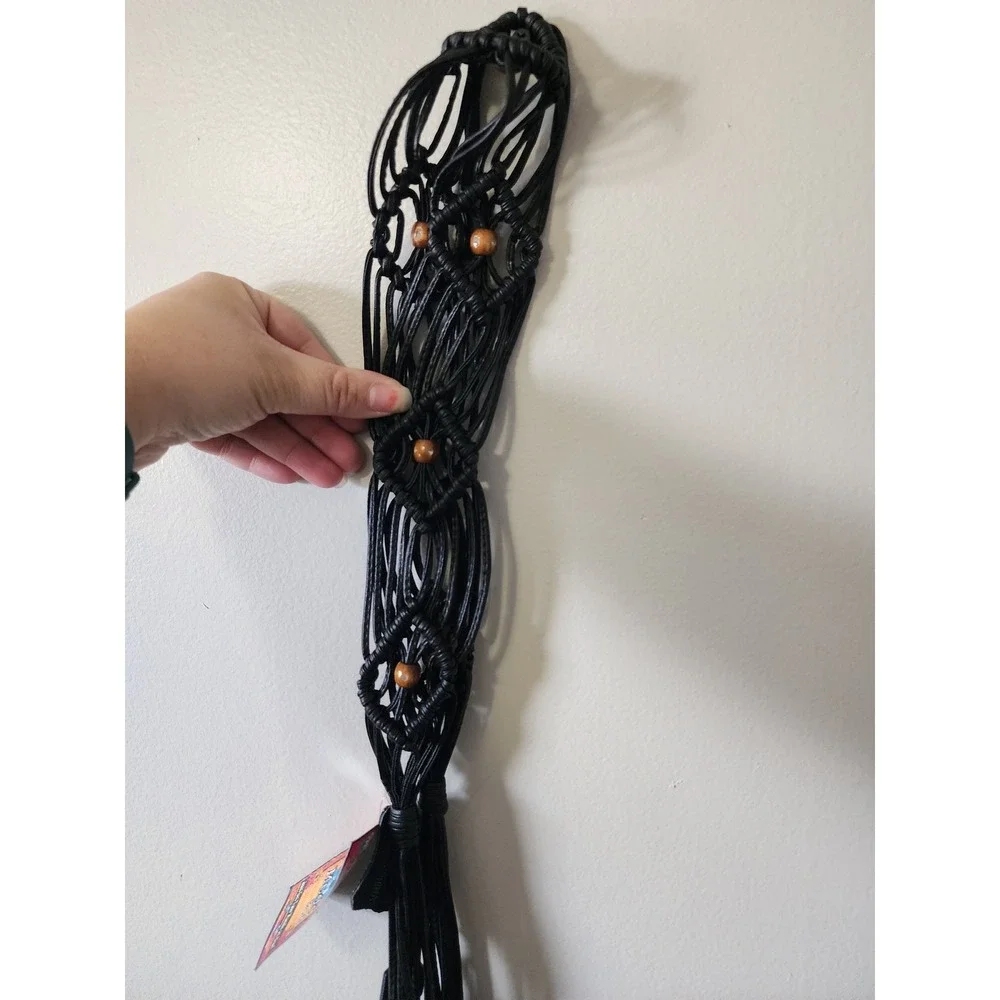 Mudd Vintage Macrame Belt Black Wood Bead Boho Tie Closure B621M S/M NWT
